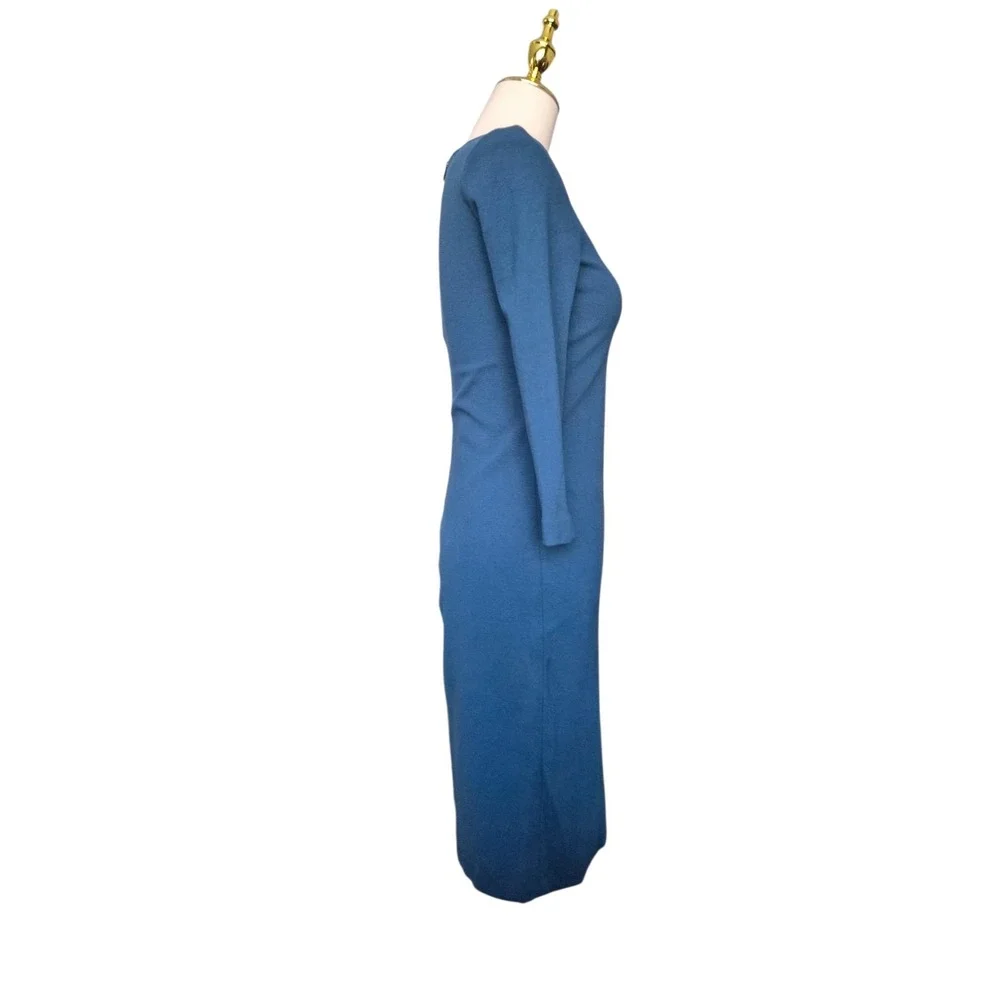 Vince Sheath Midi Womens‎ Dark Teal XSmall  Textured Dress Stretch 3/4 Sleeve